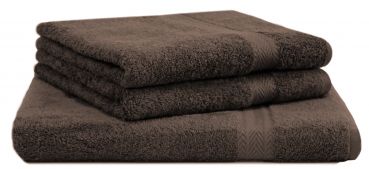Lot de 3 serviettes: 1 serviette à sauna 70 x 200 cm et 2 serviettes de toilette 50 x 100 cm, "Premium" couleur marron foncé, qualité 470 g/m² de Betz