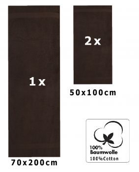 Betz 3-tlg. XXL Saunatuch Set PREMIUM 100%Baumwolle 1 Saunatuch 2 Handtücher Farbe dunkelbraun
