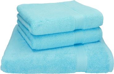 Lot de 3 serviettes: 1 serviette à sauna 70 x 200 cm et 2 serviettes de toilette 50 x 100 cm, "Premium" couleur turquoise, qualité 470 g/m² de Betz