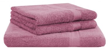 Betz 3 Piece Towel Set PREMIUM 100% Cotton 2 Hand Towels 1 Sauna Towel Colour: old rose