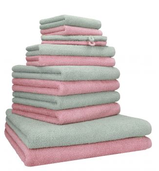 Betz Lot de 12 serviettes  BERLIN 100% coton 2 draps de bain 4 serviettes de toilette 2 serviettes d'invité 2 lavettes et 2 gants couleur jade - lotus