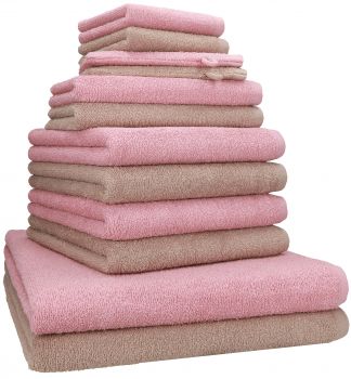 Betz Lot de 12 serviettes  BERLIN 100% coton 2 draps de bain 4 serviettes de toilette 2 serviettes d'invité 2 lavettes et 2 gants couleur cappuccino - lotus