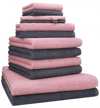 Betz 12 tlg. Handtuch Set BERLIN Liegetücher  Handtücher  Gästetücher  Seiftücher und  Waschhandschuhe Farbe lotus - dunkelgrau