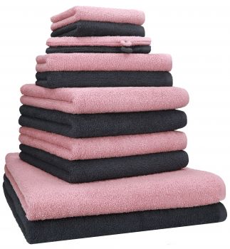 Betz 12 tlg. Handtuch Set BERLIN Liegetücher  Handtücher  Gästetücher  Seiftücher und  Waschhandschuhe Farbe lotus - graphit