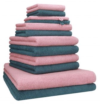 Betz 12 tlg. Handtuch Set BERLIN Liegetücher  Handtücher  Gästetücher  Seiftücher und  Waschhandschuhe Farbe lotus - taubenblau