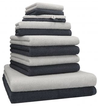 Betz 12 tlg. Handtuch Set BERLIN Liegetücher  Handtücher  Gästetücher  Seiftücher und  Waschhandschuhe Farbe silbergrau - graphit