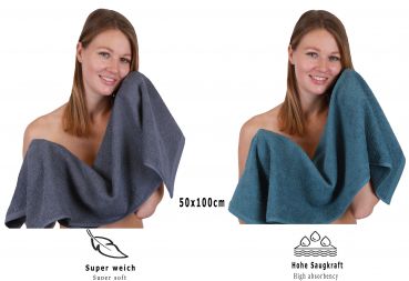 Betz 12 piece towel set BERLIN 100% cotton  bath towels  hand towels  guest towels  wash cloths  wash mitts colour dark grey - dove blue