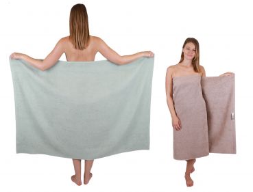 Betz 2 pieces maxi shower towels XXL bath towel size 100x150cm BERLIN jade-cappuccino