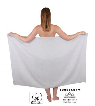 Betz 2 pièces Maxi serviettes de douche XXL drap de bain taille 100x150cm BERLIN jade-gris argenté