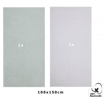 Betz 2 pièces Maxi serviettes de douche XXL drap de bain taille 100x150cm BERLIN jade-gris argenté