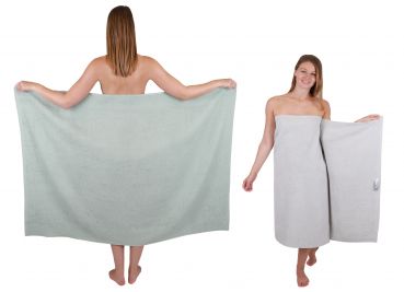 Betz 2 pièces Maxi serviettes de douche XXL drap de bain taille 100x150cm BERLIN jade-gris argenté