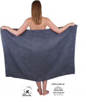 Betz 2 piezas Maxi Toallas de ducha  XXL Toalla de baño tamaño 100x150cm BERLIN jade-gris oscuro