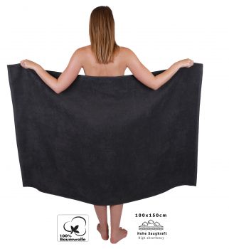 Betz 2 pièces Maxi serviettes de douche XXL drap de bain taille 100x150cm BERLIN jade-graphite