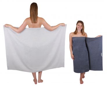 Betz 2 pièces Maxi serviettes de douche XXL drap de bain taille 100x150cm BERLIN gris argenté-gris foncé