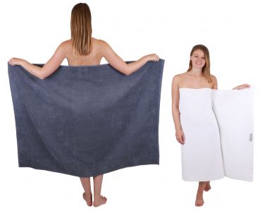 Betz 2 pièces Maxi serviettes de douche XXL drap de bain taille 100x150cm BERLIN gris foncé-blanc