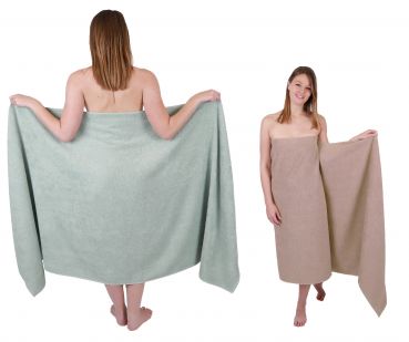 Betz BERLIN – 2 asciugamani 100% cotone – asciugamano da sauna- 100 x 200cm verde giada - marrone cappuccino