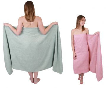 Betz BERLIN – 2 asciugamani 100% cotone – asciugamano da sauna- 100 x 200cm verde giada - rosa lotus
