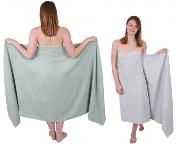 Betz 2 pièces de serviettes de bain XXL BERLIN 100% coton 100x200 cm jade-gris argenté