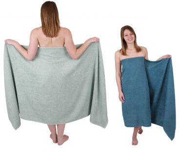 Betz BERLIN – 2 asciugamani 100% cotone – asciugamano da sauna- 100 x 200cm verde giada - blu colomba