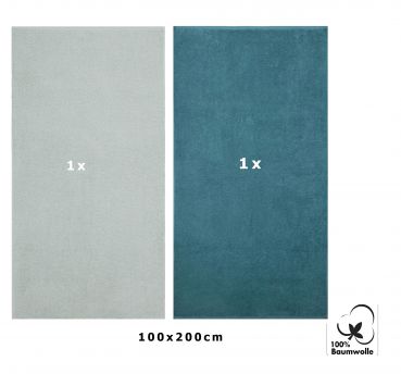 Betz  2 piezas toallas de baño XXL BERLIN 100% algodón 100x200 cm jade-azul paloma