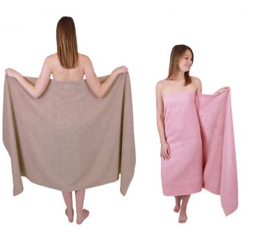 Betz BERLIN – 2 asciugamani 100% cotone – asciugamano da sauna - 100x200 cm marrone cappuccino - rosa lotus