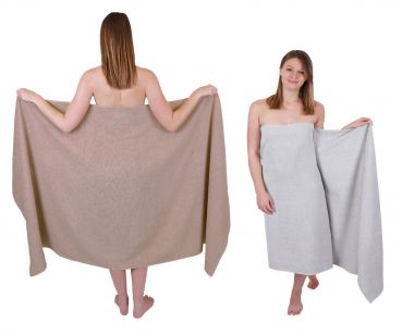 Betz BERLIN – 2 asciugamani 100% cotone – asciugamano da sauna - 100x200 cm marrone cappuccino - grigio argento