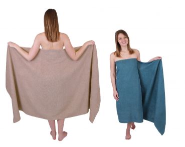 Betz BERLIN – 2 asciugamani 100% cotone – asciugamano da sauna- 100 x 200cm marrone cappuccino - blu colomba