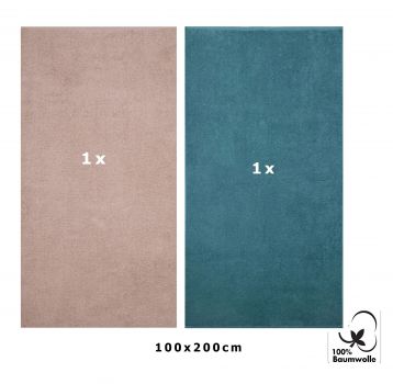 Betz  2 piezas toallas de baño XXL BERLIN 100% algodón 100x200 cm capuchino-azul paloma