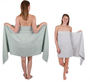 Betz 2 pieces Sauna Towels XXL  BERLIN  Size 70x200 cm  Bath Towels Sauna Towel 100% cotton jade - silver grey