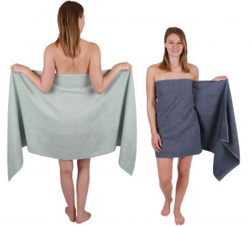 Betz 2 pieces Sauna Towels XXL  BERLIN  Size 70x200 cm  Bath Towels Sauna Towel 100% cotton jade - dark grey