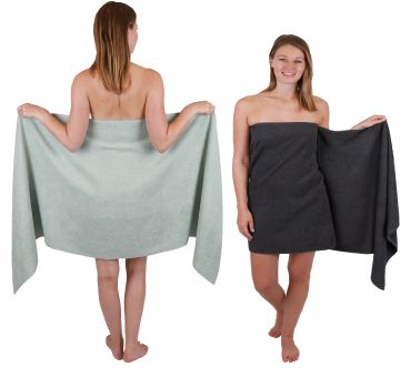 Betz 2 pieces Sauna Towels XXL  BERLIN  Size 70x200 cm  Bath Towels Sauna Towel 100% cotton  jade - graphite