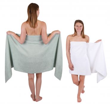 Betz 2 pieces Sauna Towels XXL  BERLIN  Size 70x200 cm  Bath Towels Sauna Towel 100% cotton  jade - white