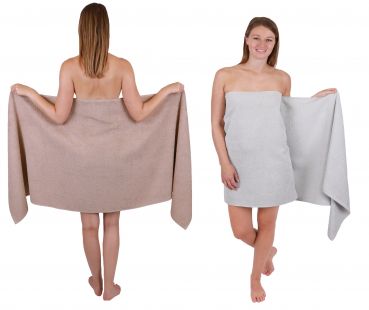 Betz 2 pieces Sauna Towels XXL  BERLIN  Size 70x200 cm  Bath Towels Sauna Towel 100% cotton cappuccino - silver grey