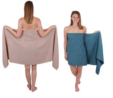 Betz 2 pieces Sauna Towels XXL  BERLIN  Size 70x200 cm  Bath Towels Sauna Towel 100% cotton cappuccino - dove blue
