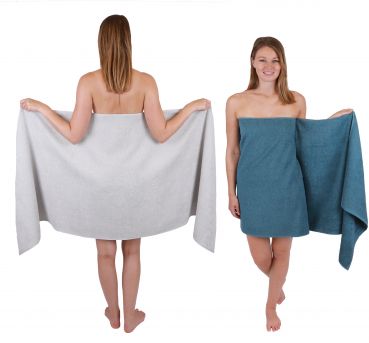 Betz 2 pezzi Asciugamani da sauna XXL BERLIN 100 % cotone 70x200 cm grigio argento - blu colomba