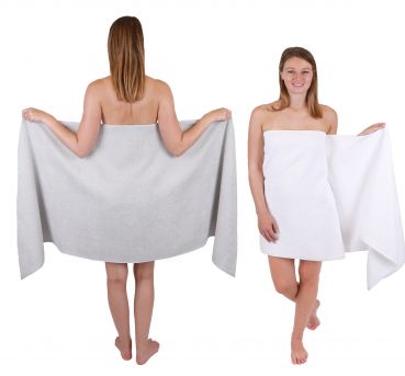 Betz 2 pieces Sauna Towels XXL  BERLIN  Size 70x200 cm  Bath Towels Sauna Towel 100% cotton  silver grey - white