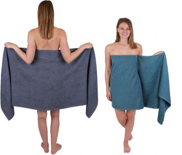Betz 2 pezzi Asciugamani da sauna XXL BERLIN 100 % cotone 70x200 cm grigio scuro - blu colomba