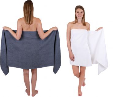 Betz 2 pieces Sauna Towels XXL  BERLIN  Size 70x200 cm  Bath Towels Sauna Towel 100% cotton dark grey - white