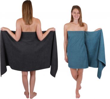 Betz 2 pieces Sauna Towels XXL  BERLIN  Size 70x200 cm  Bath Towels Sauna Towel 100% cotton  graphite - dove blue