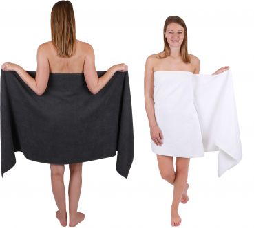 Betz 2 pieces Sauna Towels XXL  BERLIN  Size 70x200 cm  Bath Towels Sauna Towel 100% cotton  graphite - white