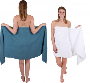 Betz 2 pezzi Asciugamani da sauna XXL BERLIN 100 % cotone 70x200 cm blu colomba - bianco