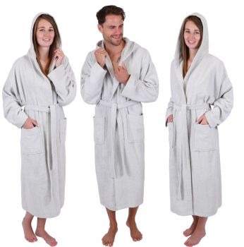 Betz 3 peignoirs d'intérieur en tissu éponge 100% coton avec capuche pour hommes et femmes peignoir de sauna peignoir de bain BERLIN couleur gris argenté taille S/M