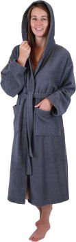 Betz Set of 3 Bathrobes with hood for men and women - sauna bathrobe 100% cotton - sauna dressing gown– BERLIN colour dark grey  Size L/XL