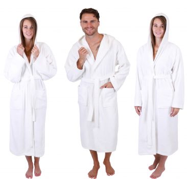 Betz 3 peignoirs d'intérieur en tissu éponge 100% coton avec capuche pour hommes et femmes peignoir de sauna peignoir de bain BERLIN couleur blanc taille S/M