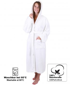 Betz 3 peignoirs d'intérieur en tissu éponge 100% coton avec capuche pour hommes et femmes peignoir de sauna peignoir de bain BERLIN couleur blanc taille S/M