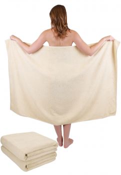 Betz Lot de 3 serviettes de bain XXL draps de bain serviettes à sauna DRESDEN 100 % coton taille 100x160 cm couleur sable