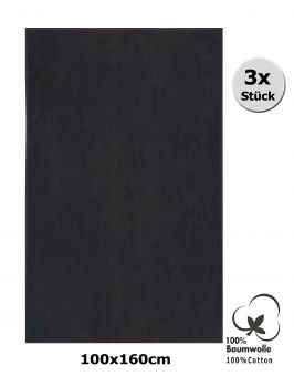 Betz Badetuch 3-tlg. Set groß XXL Größe 100 cm x 160 cm Badetücher Saunatuch DRESDEN 100% Baumwolle Farbe dunkelgrau