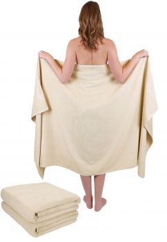 Betz Lot de 3 serviettes de bain XXL draps de bain serviettes à sauna DRESDEN 100 % coton taille 100x180 cm couleur sable