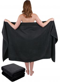 Betz Lot de 3 serviettes de bain XXL draps de bain serviettes à sauna DRESDEN 100 % coton taille 100x180 cm couleur gris foncé