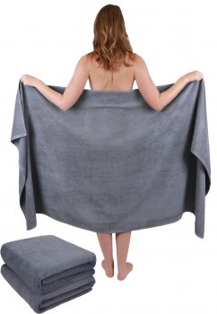 Betz Lot de 3 serviettes de bain XXL draps de bain serviettes à sauna DRESDEN 100 % coton taille 100x180 cm couleur anthracite